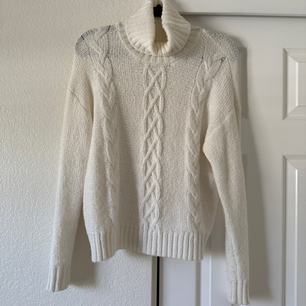 BP Nordstrom Cozy White Cable Knit Turtleneck Sweater - Size XS